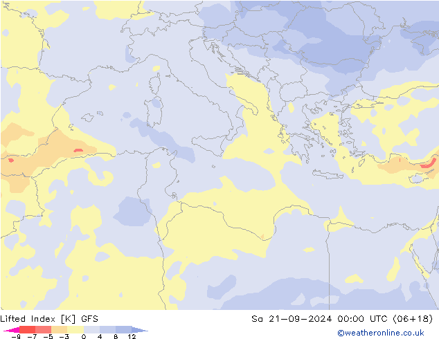 Lifted Index GFS sáb 21.09.2024 00 UTC