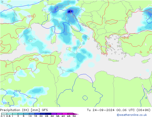 Z500/Rain (+SLP)/Z850 GFS Di 24.09.2024 06 UTC