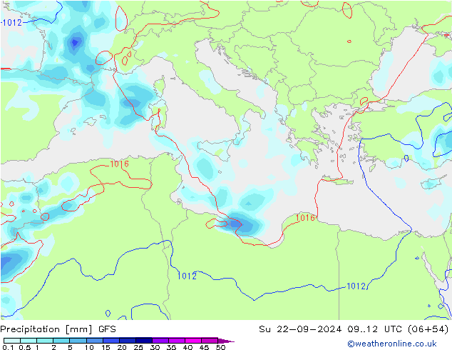 Precipitation GFS Su 22.09.2024 12 UTC