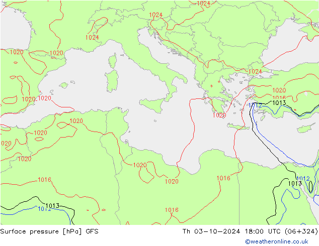 Pressione al suolo GFS gio 03.10.2024 18 UTC