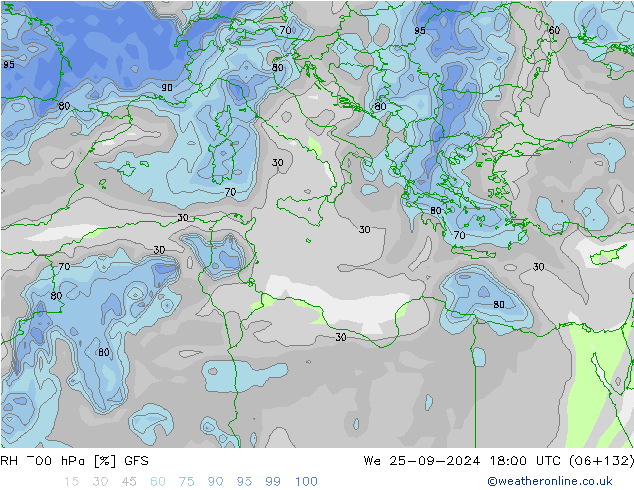 RH 700 гПа GFS ср 25.09.2024 18 UTC