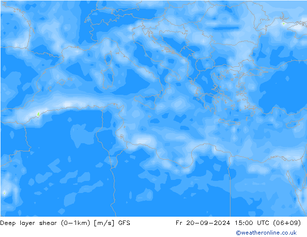 Deep layer shear (0-1km) GFS Fr 20.09.2024 15 UTC