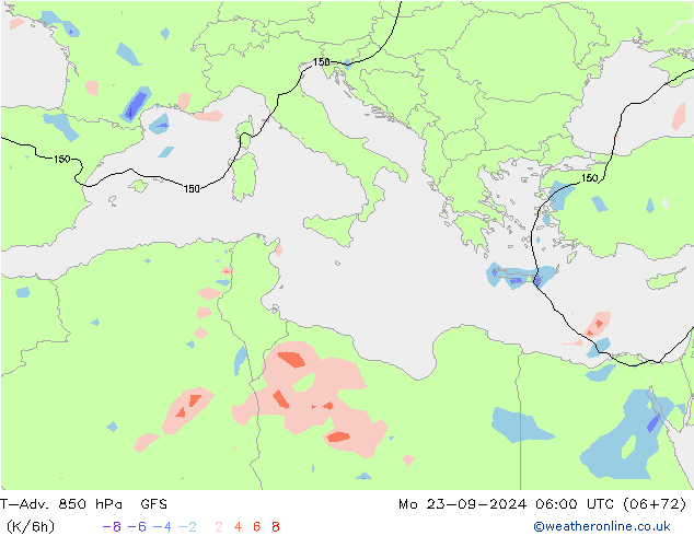 T-Adv. 850 hPa GFS Mo 23.09.2024 06 UTC