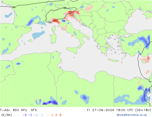 T-Adv. 850 hPa GFS Fr 27.09.2024 18 UTC