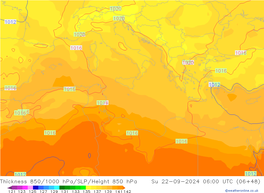 850-1000 hPa Kalınlığı GFS Paz 22.09.2024 06 UTC