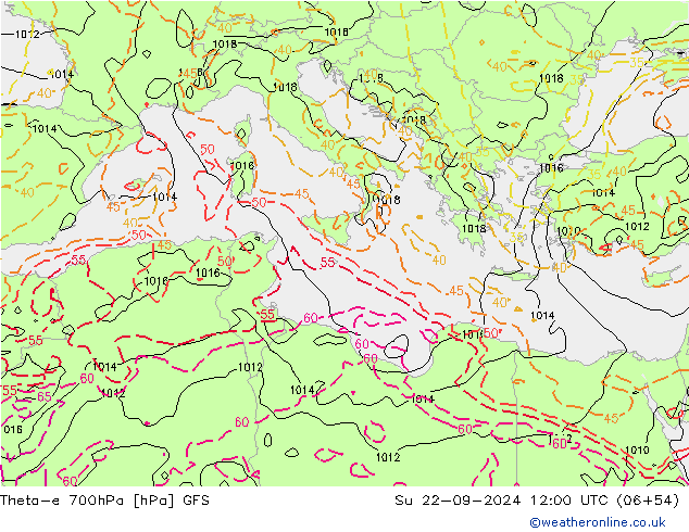 Theta-e 700hPa GFS So 22.09.2024 12 UTC