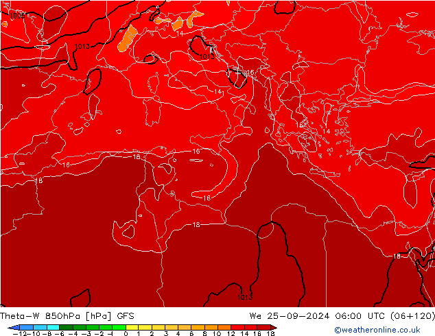 Theta-W 850hPa GFS We 25.09.2024 06 UTC