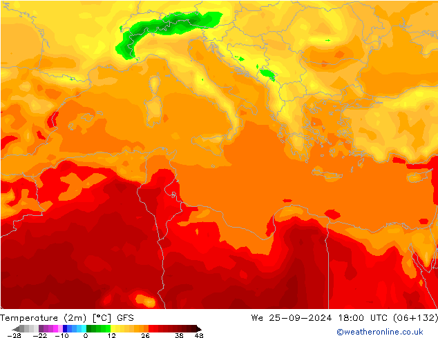 карта температуры GFS ср 25.09.2024 18 UTC