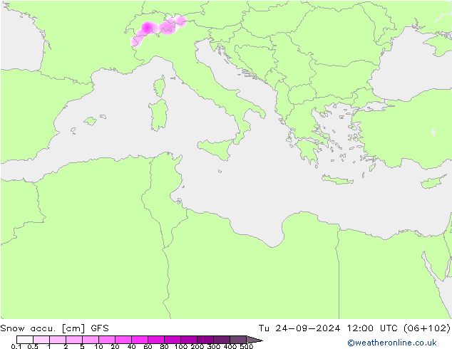 Toplam Kar GFS Sa 24.09.2024 12 UTC