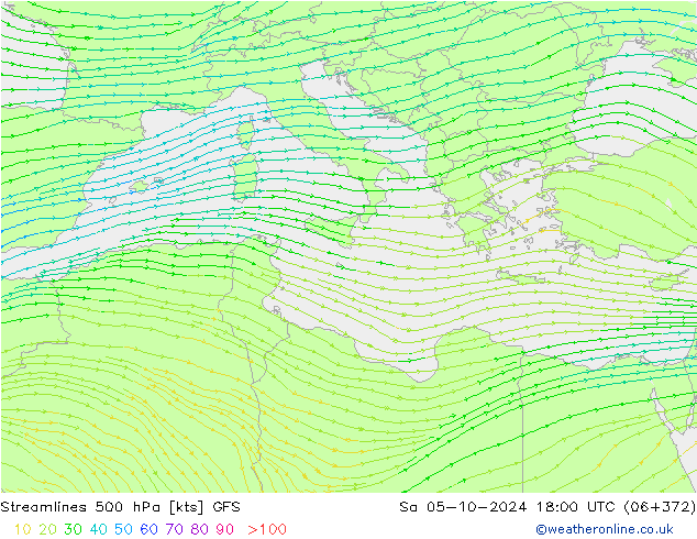 Streamlines 500 hPa GFS So 05.10.2024 18 UTC