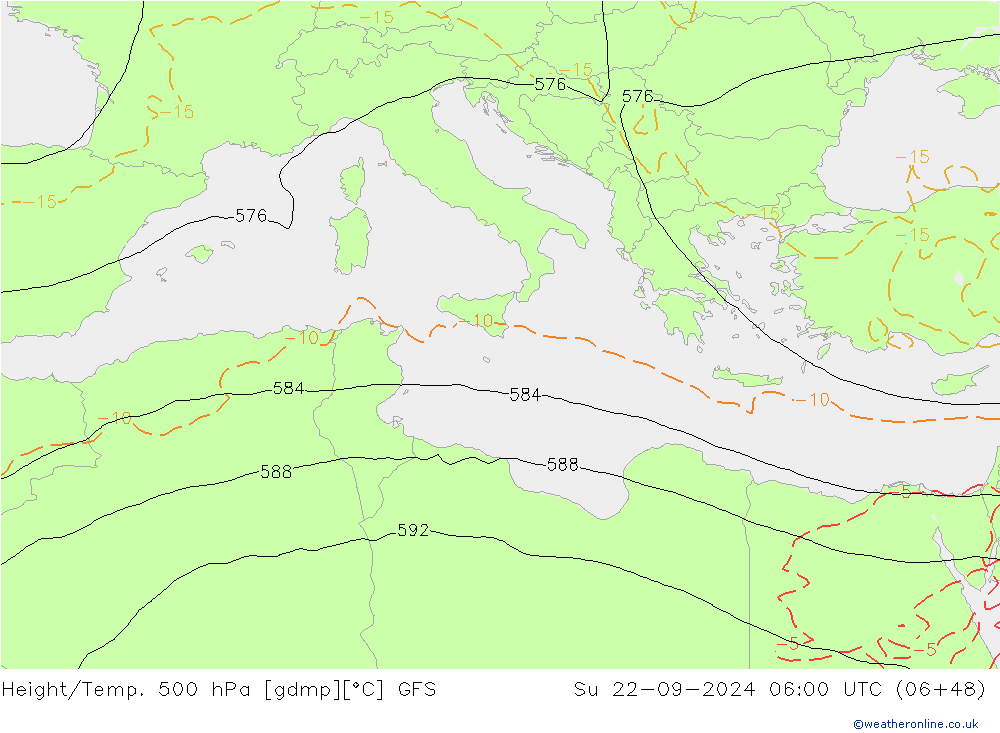 Height/Temp. 500 гПа GFS Вс 22.09.2024 06 UTC