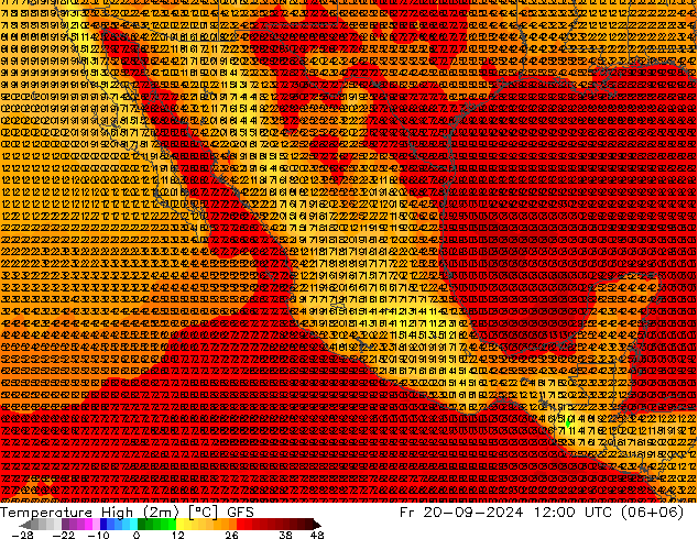 Temperatura máx. (2m) GFS vie 20.09.2024 12 UTC