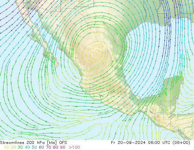 Streamlines 200 hPa GFS Fr 20.09.2024 06 UTC