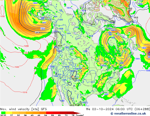 Max. wind velocity GFS We 02.10.2024 06 UTC