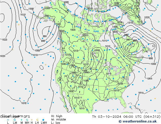 Cloud layer GFS Qui 03.10.2024 06 UTC