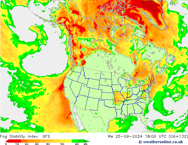 Fog Stability Index GFS śro. 25.09.2024 18 UTC