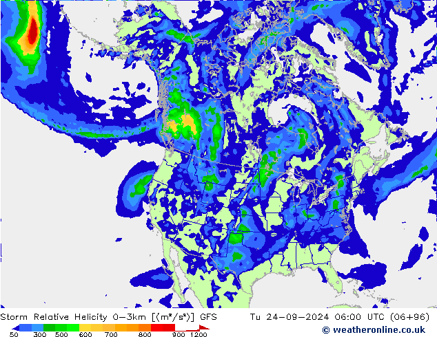 Storm Relative Helicity GFS Ter 24.09.2024 06 UTC