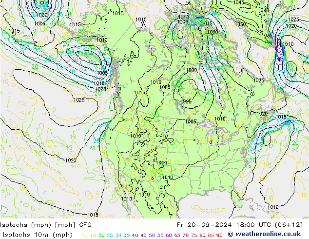 Isotachen (mph) GFS Fr 20.09.2024 18 UTC