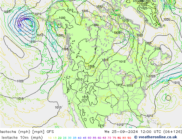 Isotachs (mph) GFS Září 2024