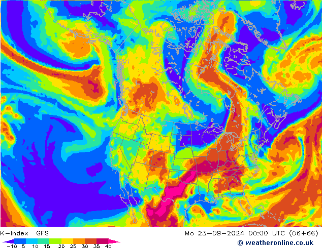 K-Index GFS lun 23.09.2024 00 UTC