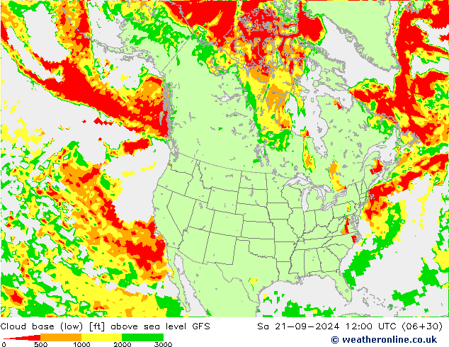 Cloud base (low) GFS Sáb 21.09.2024 12 UTC