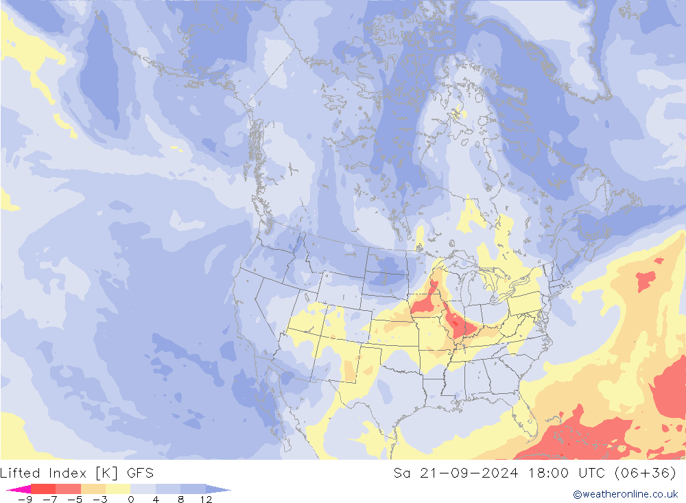 Lifted Index GFS Sa 21.09.2024 18 UTC