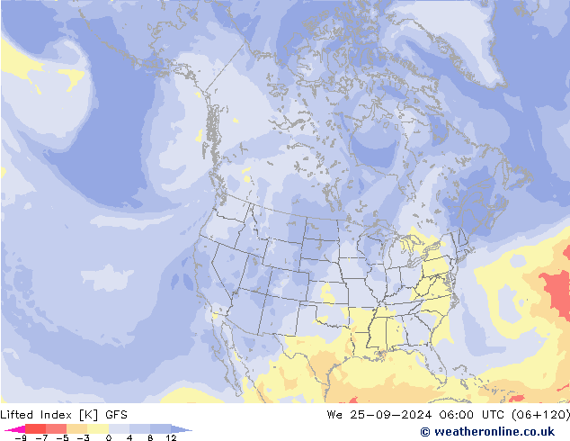 Lifted Index GFS śro. 25.09.2024 06 UTC