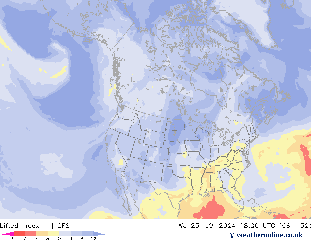 Lifted Index GFS  25.09.2024 18 UTC