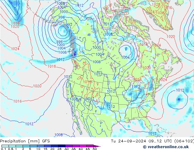 Precipitation GFS Tu 24.09.2024 12 UTC