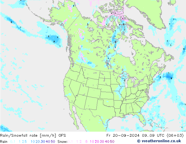 Regen/Schneefallrate GFS Fr 20.09.2024 09 UTC