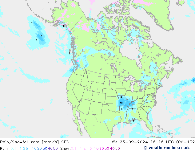 Regen/Sneeuwval GFS wo 25.09.2024 18 UTC