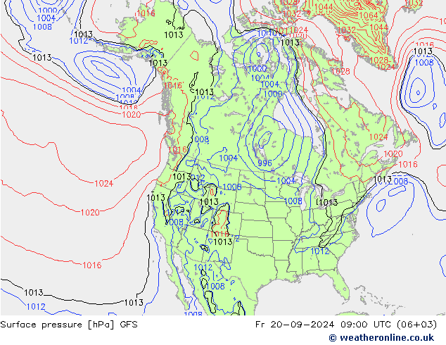 Atmosférický tlak GFS Pá 20.09.2024 09 UTC