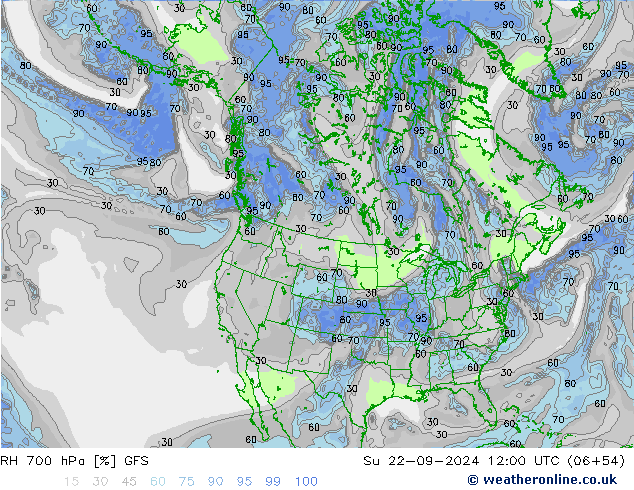 RH 700 hPa GFS dom 22.09.2024 12 UTC