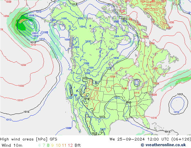 High wind areas GFS ср 25.09.2024 12 UTC