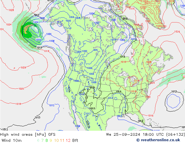 High wind areas GFS ср 25.09.2024 18 UTC