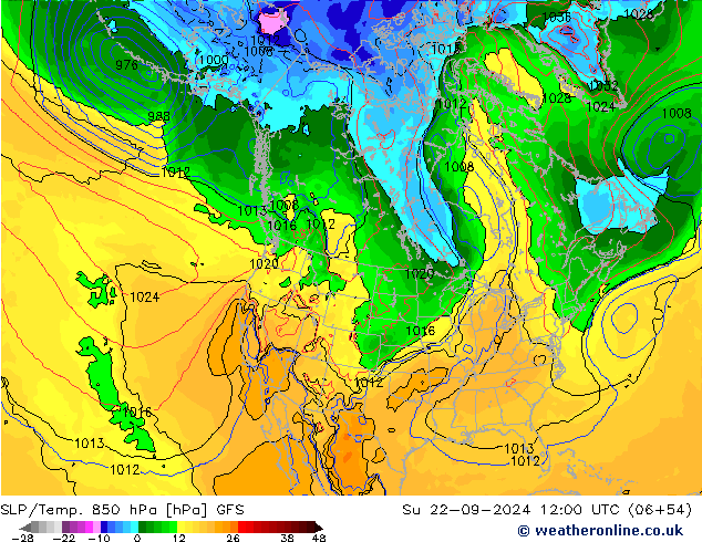 SLP/Temp. 850 hPa GFS Ne 22.09.2024 12 UTC