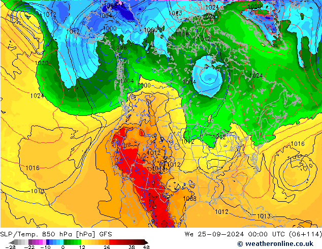 SLP/Temp. 850 hPa GFS We 25.09.2024 00 UTC