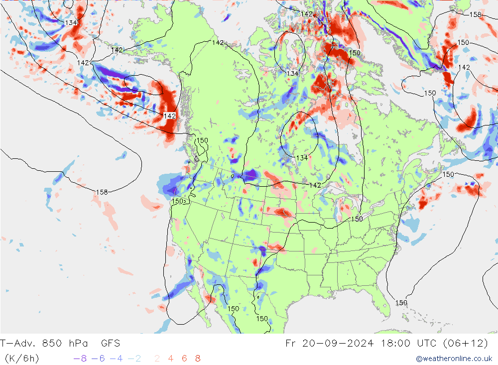 T-Adv. 850 hPa GFS vie 20.09.2024 18 UTC