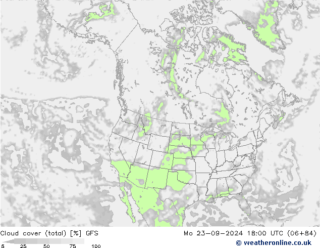 Cloud cover (total) GFS Mo 23.09.2024 18 UTC