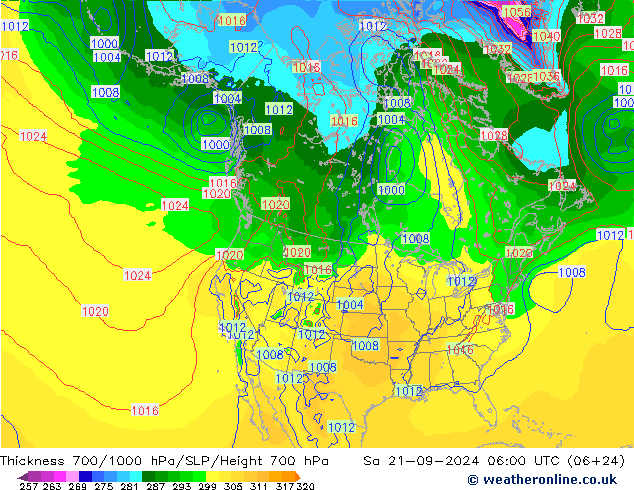 Thck 700-1000 hPa GFS sam 21.09.2024 06 UTC