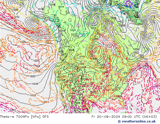 Theta-e 700hPa GFS Fr 20.09.2024 09 UTC