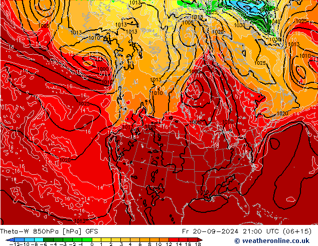 Theta-W 850hPa GFS vr 20.09.2024 21 UTC