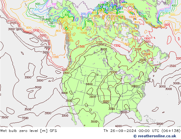 Wet bulb zero level GFS czw. 26.09.2024 00 UTC