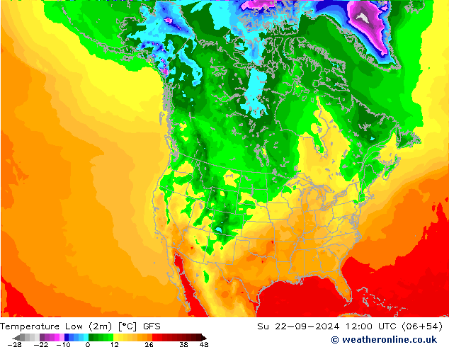 Temperature Low (2m) GFS Su 22.09.2024 12 UTC