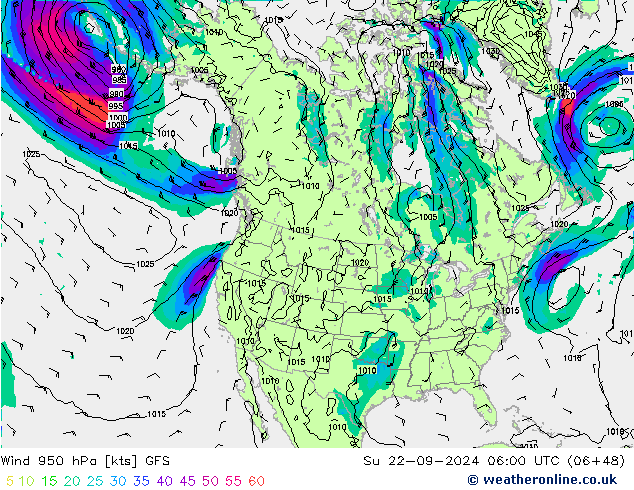 Wind 950 hPa GFS So 22.09.2024 06 UTC