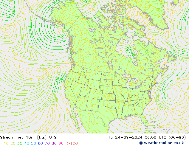 Stromlinien 10m GFS Di 24.09.2024 06 UTC