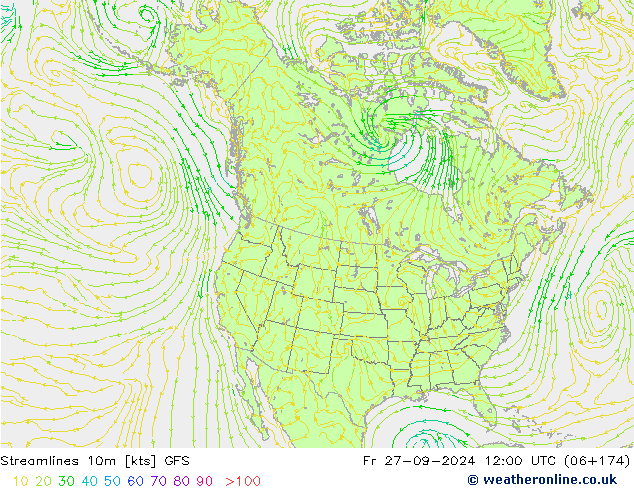 Línea de corriente 10m GFS vie 27.09.2024 12 UTC