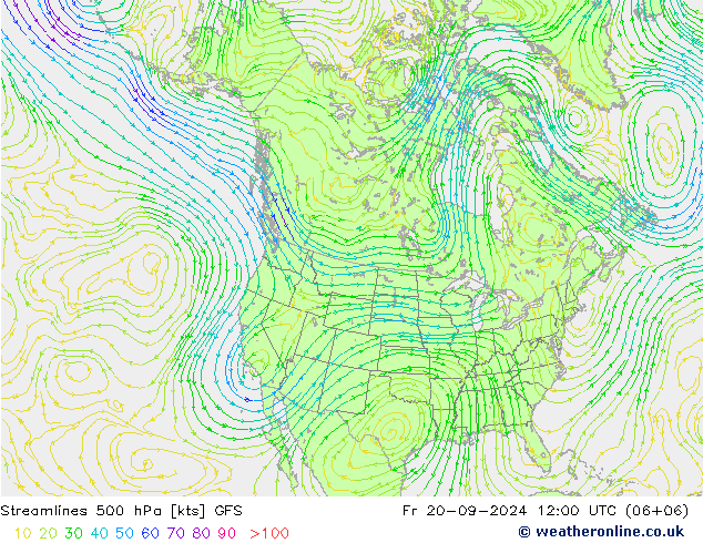 Streamlines 500 hPa GFS Fr 20.09.2024 12 UTC