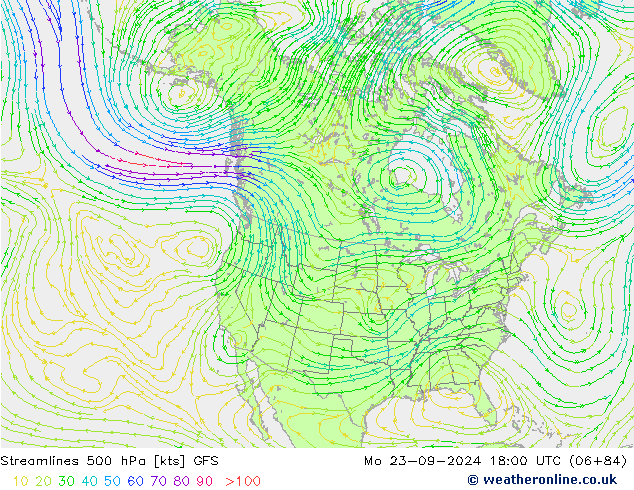 Streamlines 500 hPa GFS Mo 23.09.2024 18 UTC