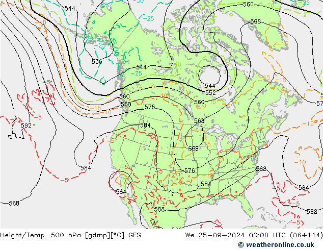 Height/Temp. 500 hPa GFS śro. 25.09.2024 00 UTC